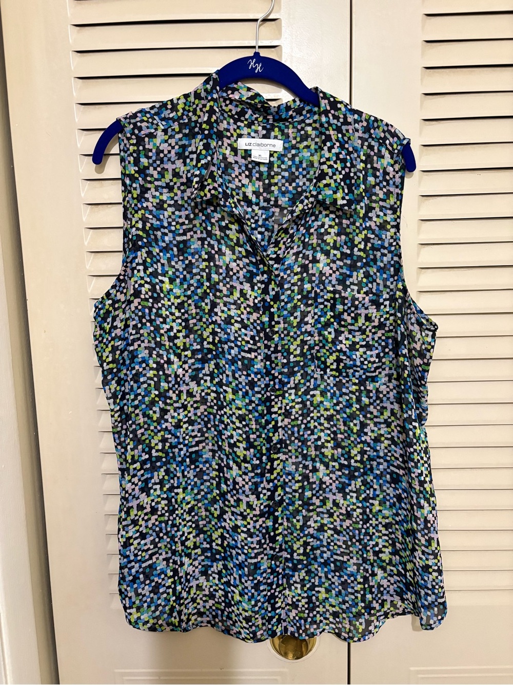 Liz Claiborne Blue Multi Dot-Print Sleeveless Blouse